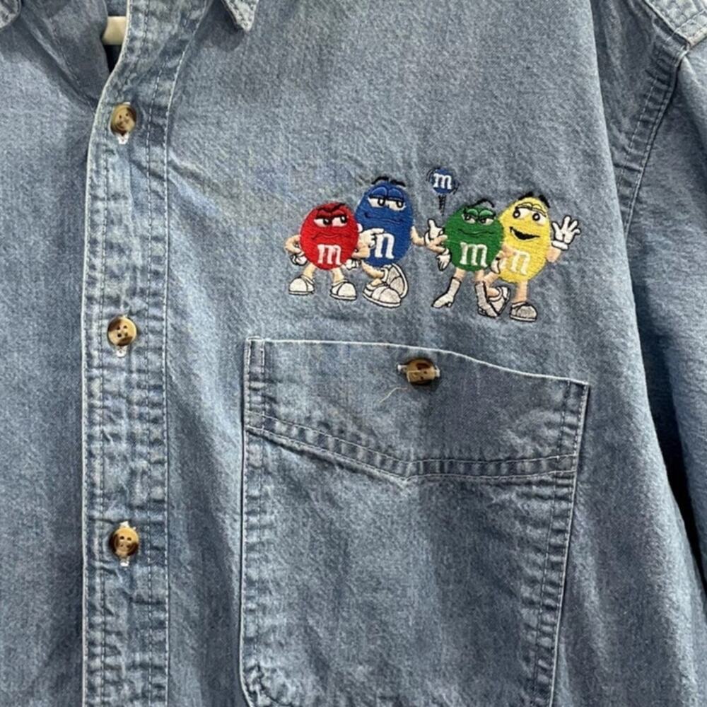 Planet Mars M&M Size S Shirt Button Up Long Sleeve Blue Pointe Chambray Denim